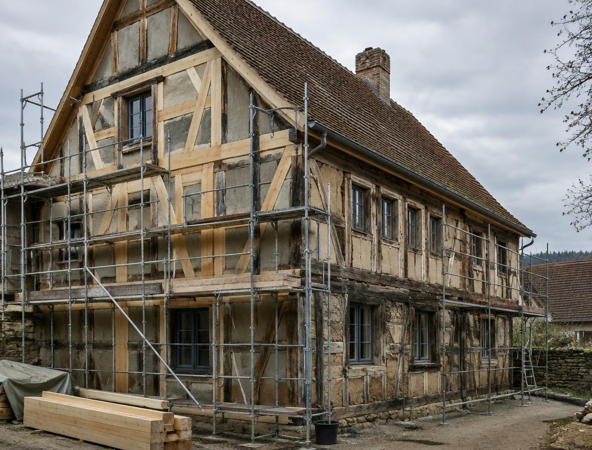 Renovierung eines Fachwerkhauses mit neuen Holzbalken